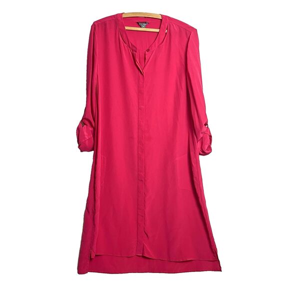 GO SILK 100% SILK FUSHIA Pink hidden BUTTON DOWN SHIRT DRESS Medium - Picture 1 of 7